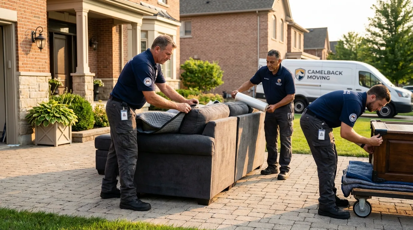 Large estate moving crew wrapping furniture in Florham Park, NJ