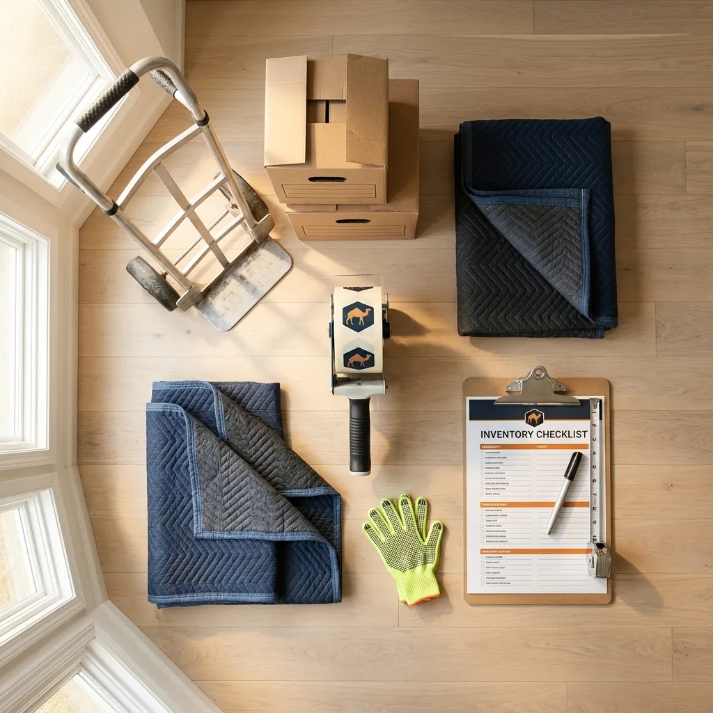 Professional moving supplies and packing materials layout for Florham Park residential relocations